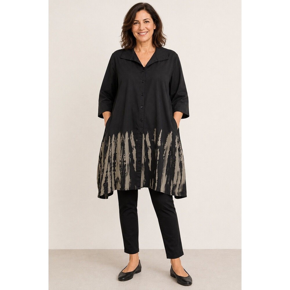 Stella Carakasi Tiburon Tunic Icon L Black Print Organic Cotton Lagenlook